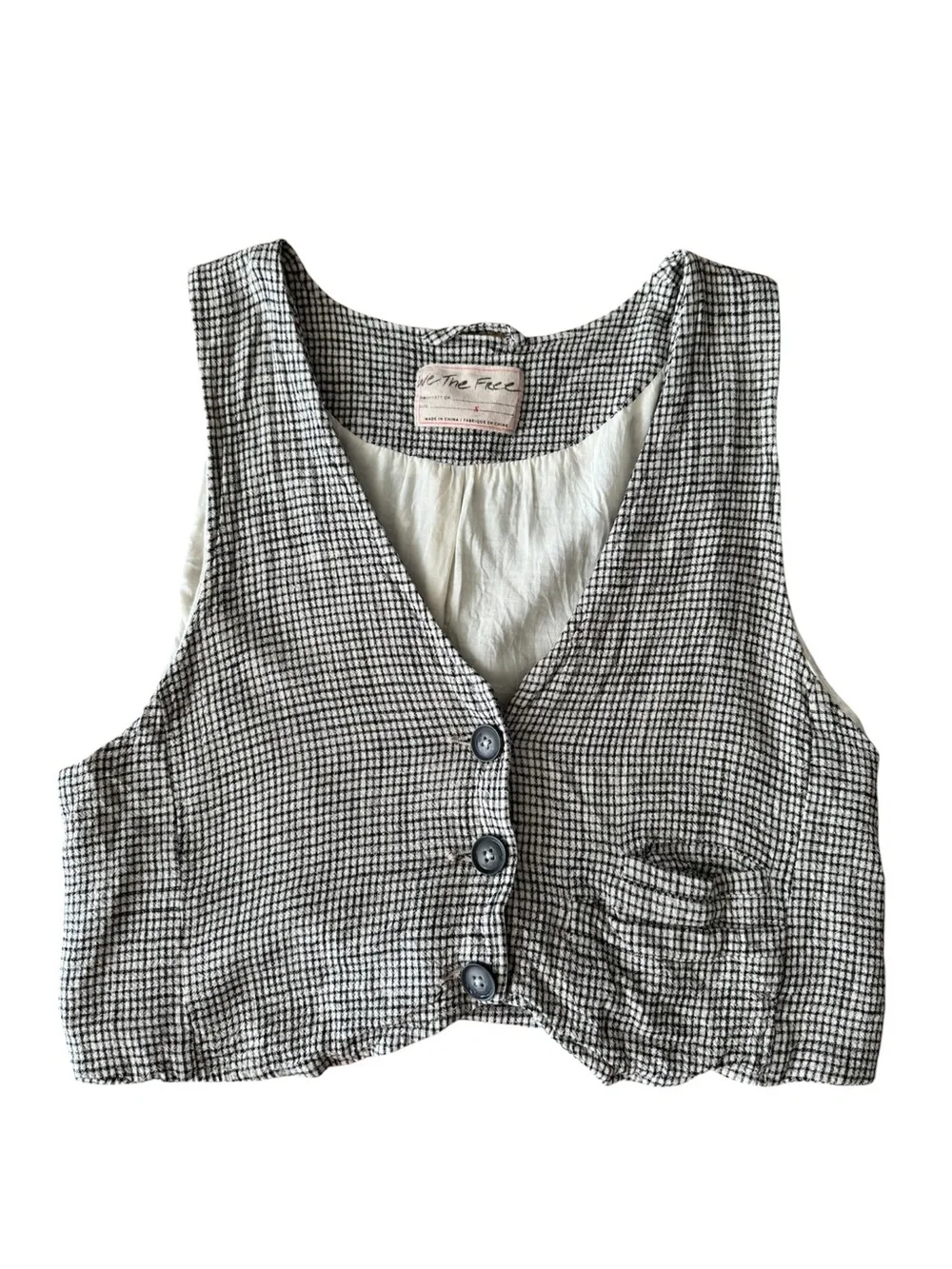 Free People Houndstooth Micro Short Vest Top Button Down Indie Grunge Whimsigoth